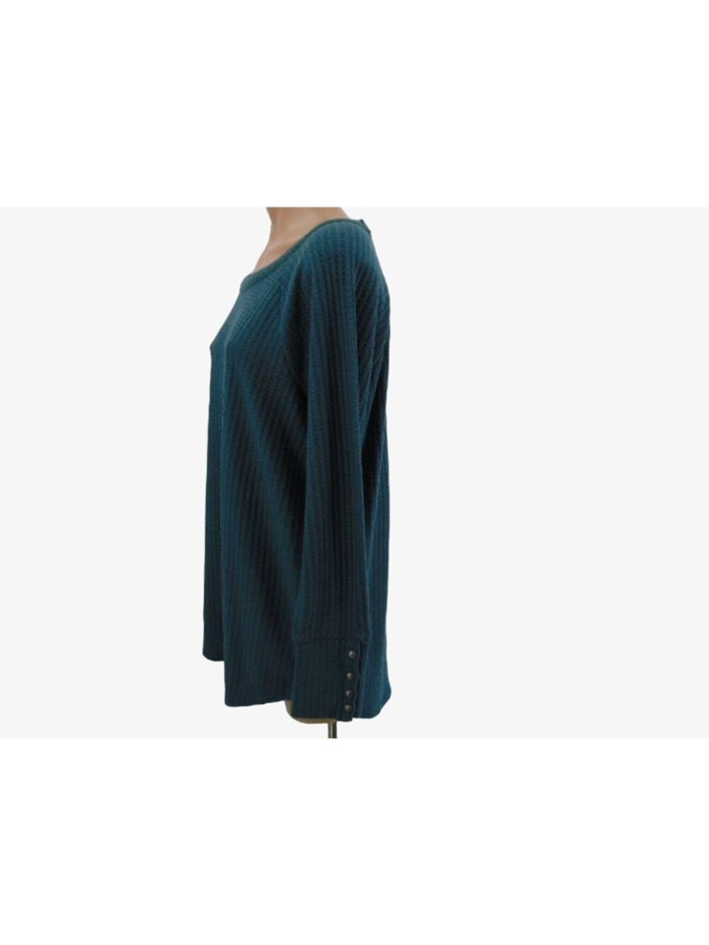 Chaser Green Waffle Knit Tunic Shirt XL Round Neck Button Cuffs Long Sleeve - Picture 5 of 9